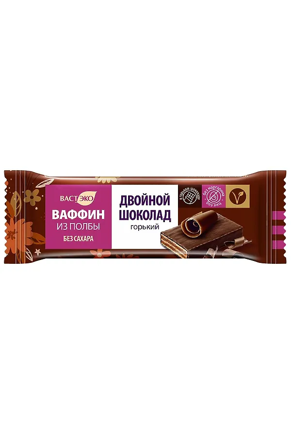 Ваффин из полбы "Двойной шоколад горький" без сахара 26г ЭКО-ПРОДУКТЫ, - - фото 1