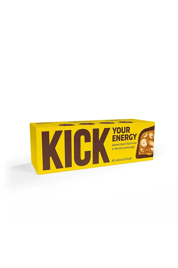 Батончик "KICK energy" арахисовый в темном шоколаде 45г ЭКО-ПРОДУКТЫ, - - фото 1