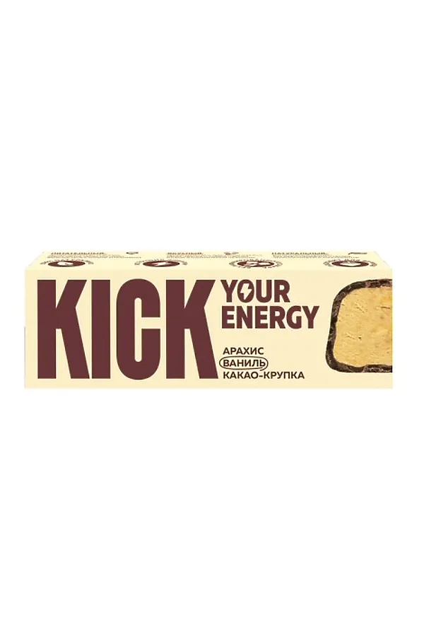 Батончик "KICK energy" арахисовый ванильный с какао-крупкой 45г ЭКО-ПРОДУКТЫ, - - фото 1