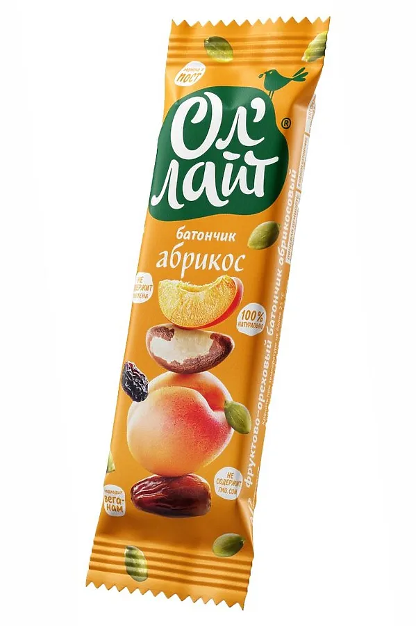 Батончик фруктово-ореховый Ол`Лайт абрикосовый 30г ЭКО-ПРОДУКТЫ, - - фото 1