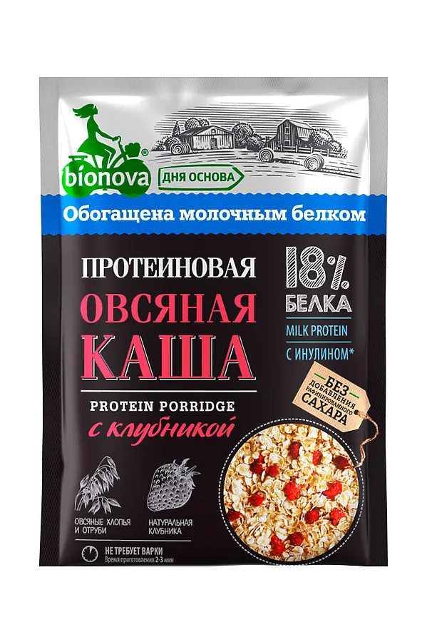 Каша овсяная протеиновая Bionova с клубникой 40г ЭКО-ПРОДУКТЫ, - - фото 1