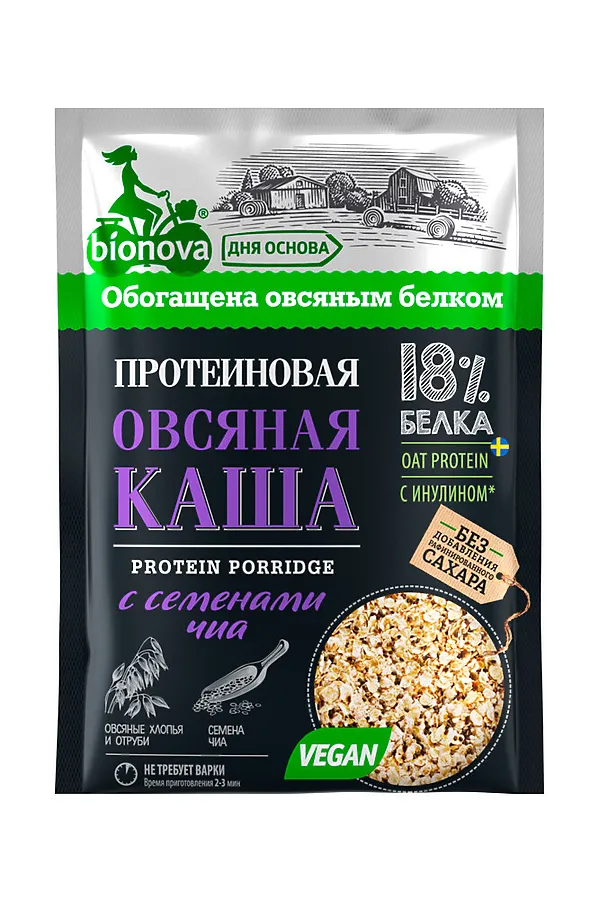 Каша овсяная протеиновая Bionova с семенами чиа 40г ЭКО-ПРОДУКТЫ, - - фото 1