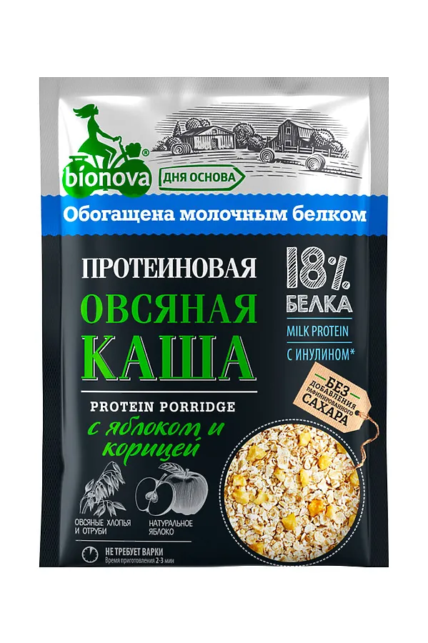 Каша овсяная протеиновая Bionova с яблоком и корицей 40г ЭКО-ПРОДУКТЫ, - - фото 1