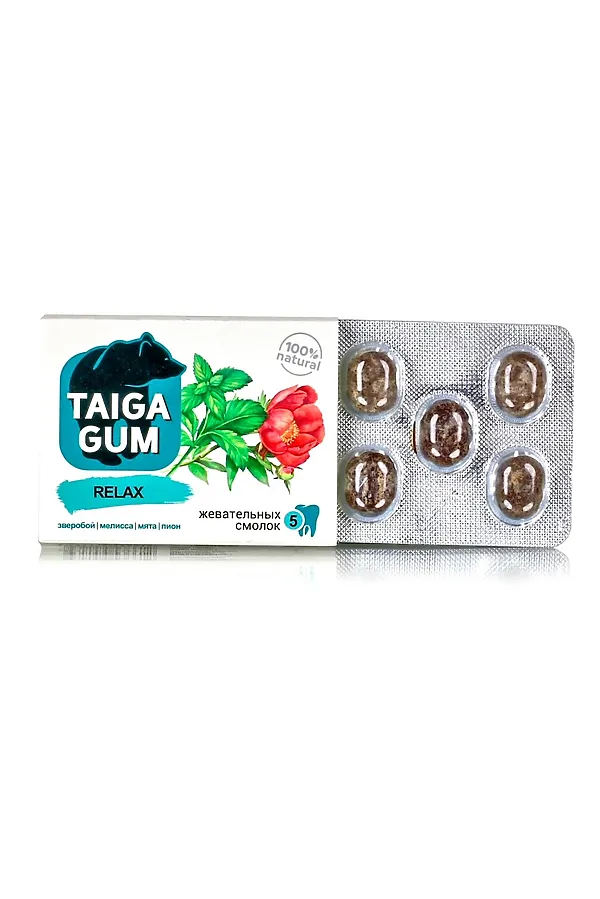 Смолка жевательная Taiga Gum "Relax" антистресс, релакс №5*8г ЭКОПРОДУКТЫ, - - фото 1