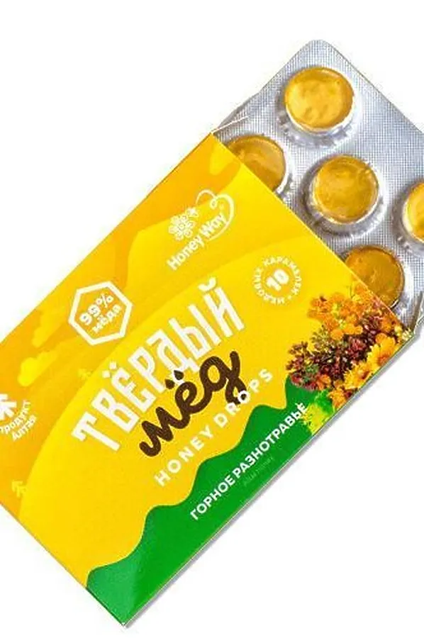 Карамель твёрдый мёд Горное Разнотравье 99% мёда 30г ЭКОПРОДУКТЫ, - - фото 1