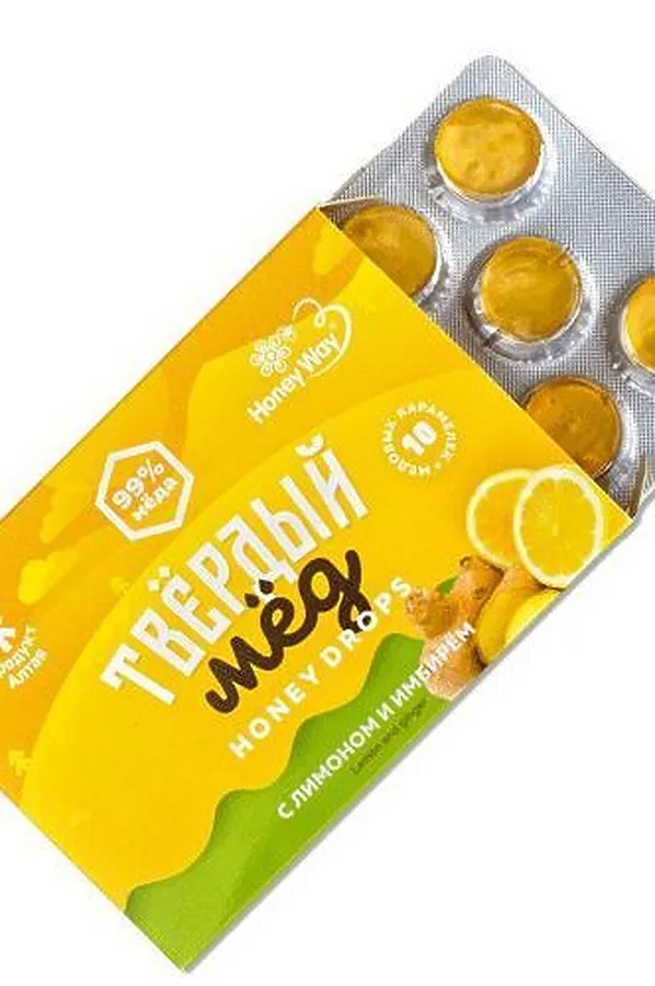 Карамель твёрдый мёд Лимон и имбирь 99% мёда 30г ЭКОПРОДУКТЫ, - - фото 1
