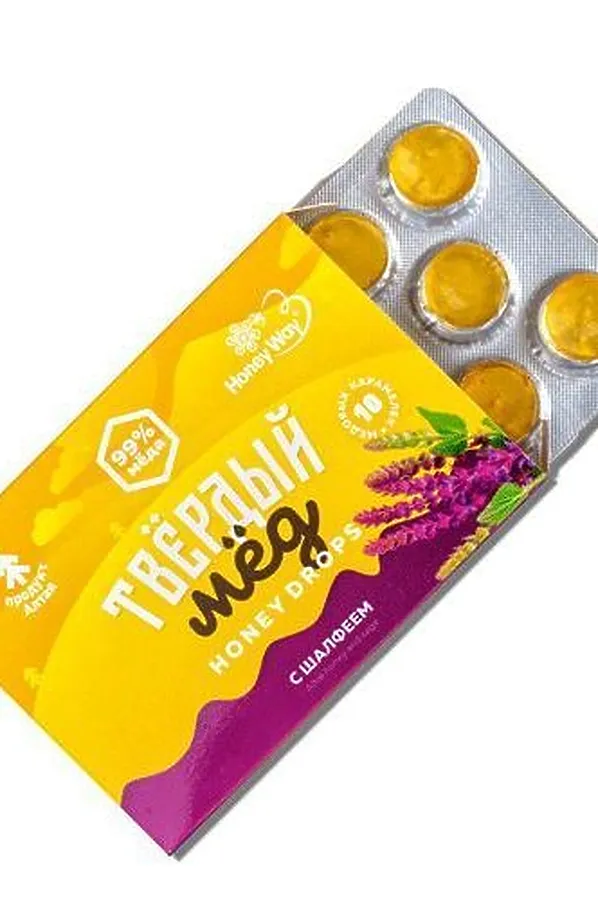 Карамель твёрдый мёд Шалфей" 99% мёда 30г  ЭКОПРОДУКТЫ, - - фото 1