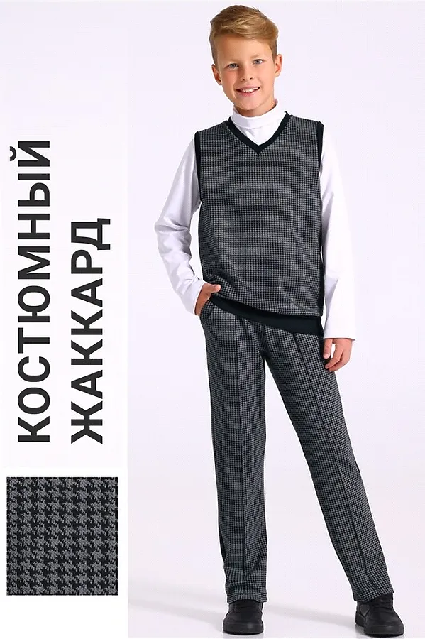 Костюм (Жилет+Брюки) АПРЕЛЬ, гусиная лапка черный+светло-серый+черный - фото 1