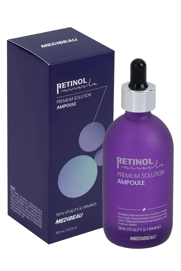 MEDIBEAU Увлажняющая ампульная сыворотка для лица с ретинолом / Retinol Premium Solution Ampoule Skin Vitality & Firming, 100 мл KRISTALLER, фиолетовый - фото 1