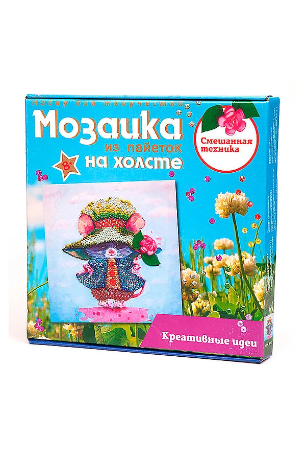 Мозаика из пайеток на холсте "Мышка" URAL TOYS, мультиколор - фото 1