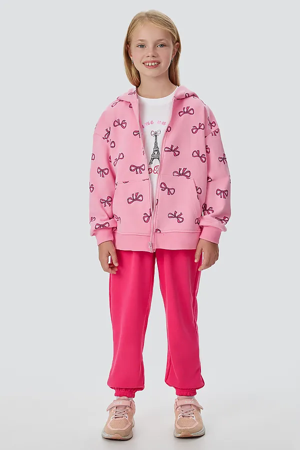 Комплект (Толстовка+Брюки+Футболка) MARK FORMELLE, бантики на розовом +маджента +белый - фото 1