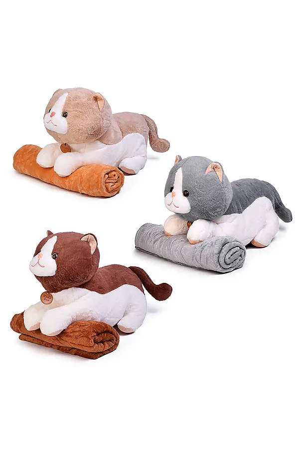Мягкая игрушка "Кошка" с пледом URAL TOYS, в ассортименте - фото 1