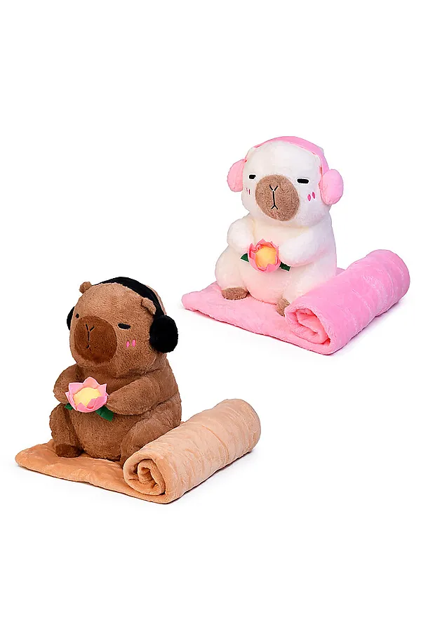 Мягкая игрушка "Капибара" с пледом URAL TOYS, в ассортименте - фото 1