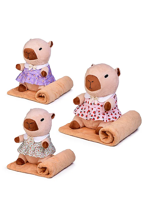 Мягкая игрушка "Капибара" с пледом URAL TOYS, в ассортименте - фото 1