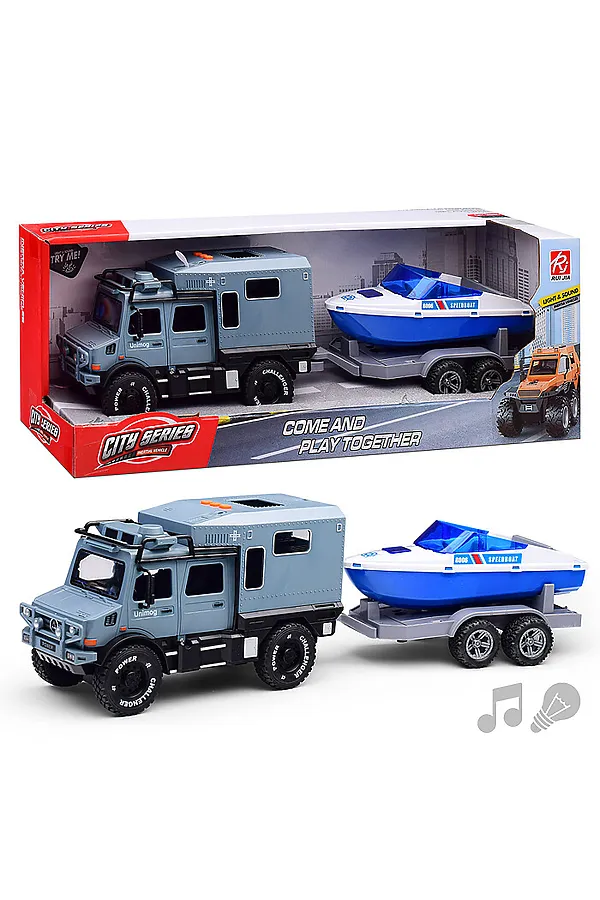 Машина "Трейлер" с прицепом и лодкой (свет, звук) в коробке URAL TOYS, мультиколор - фото 1