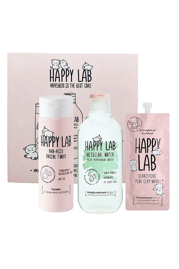 Happy Lab Набор очищающих средств для ухода за молодой кожей / Тоник, мицеллярная вода, очищающая маска, 200 мл, 300 мл, 20 мл KRISTALLER, ассорти - фото 1