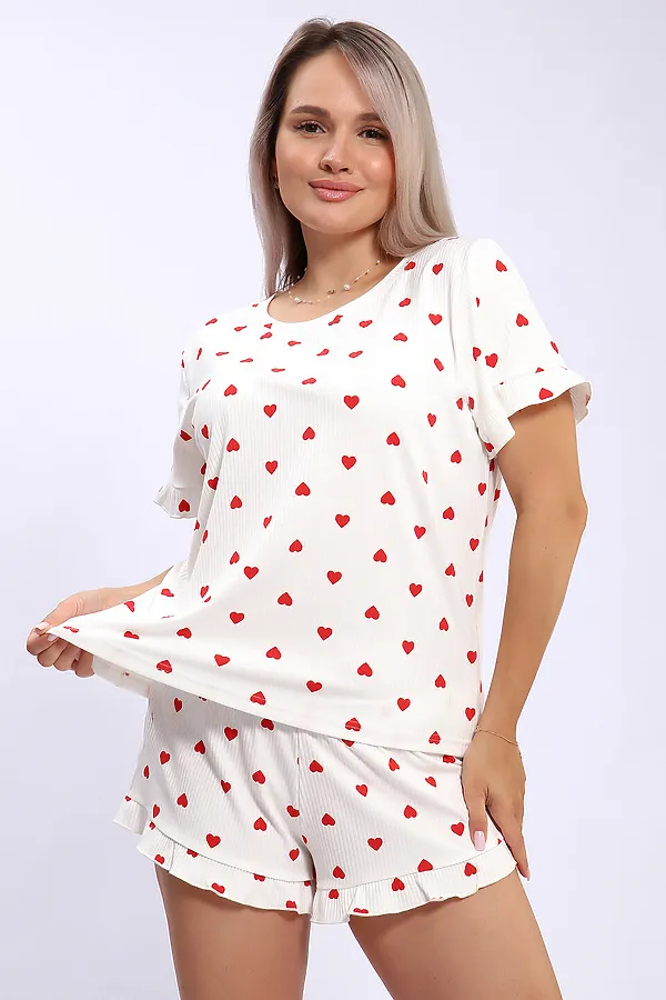 Пижама с шортами 940 LOVE НАТАЛИ, сердца красные - фото 1
