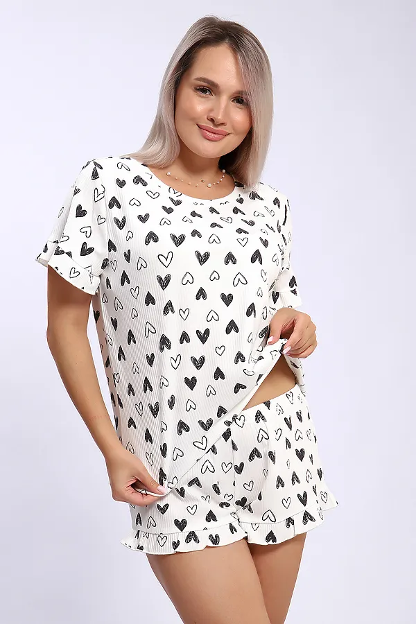 Пижама с шортами 940 LOVE НАТАЛИ, сердца черные - фото 1