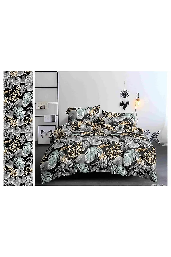 КПБ с рисунком Пальмовые листья полисатин НАТАЛИ, в ассортименте - фото 1