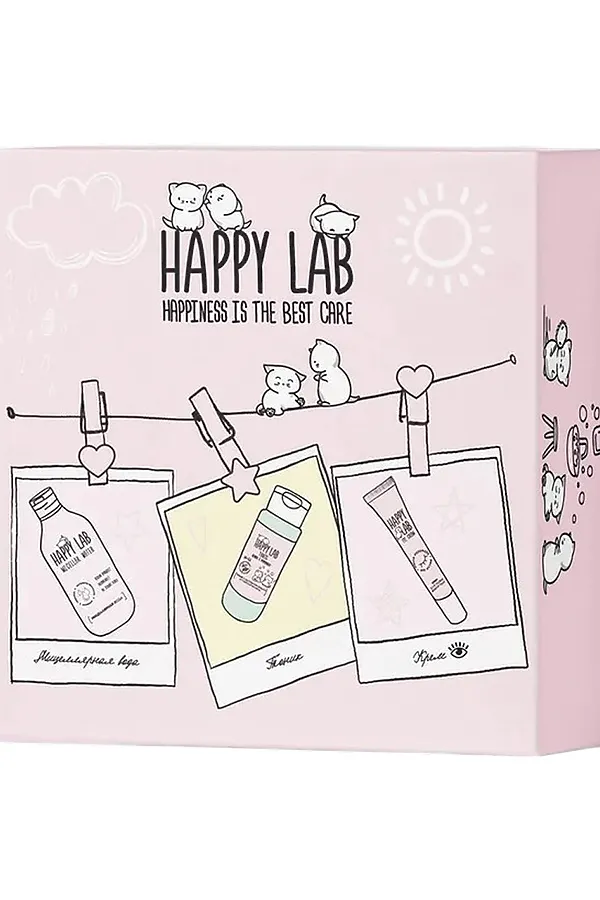Happy Lab Набор средств для ухода за кожей лица Face Care: Мицеллярная вода, тоник, крем для век, 300 мл, 150 мл, 20 мл KRISTALLER, ассорти - фото 1