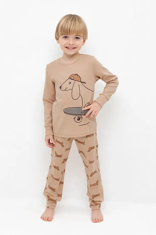 Пижама CROCKID, нежный бежевый,таксы - фото 1
