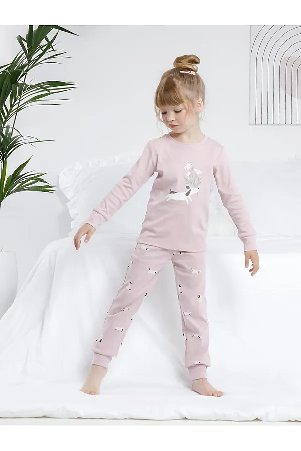 Пижама CROCKID, розово-сиреневый,маленькие таксы - фото 1