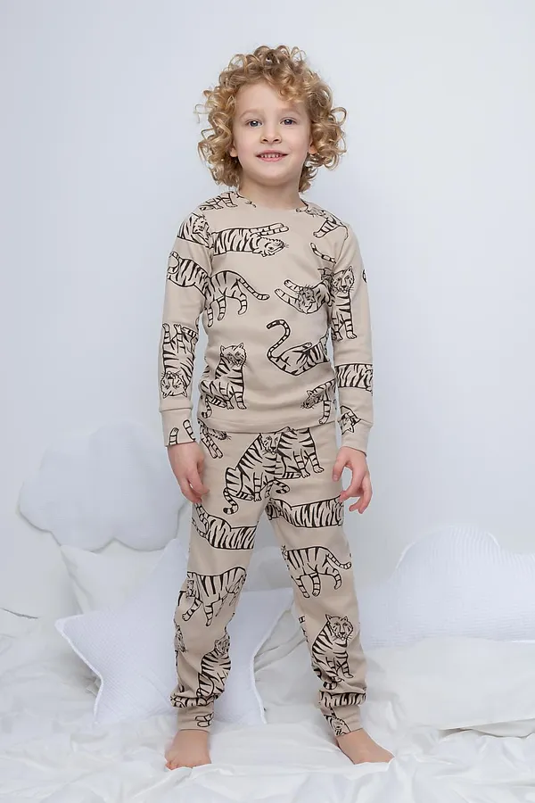 Пижама CROCKID, темно-бежевый,тигры - фото 1