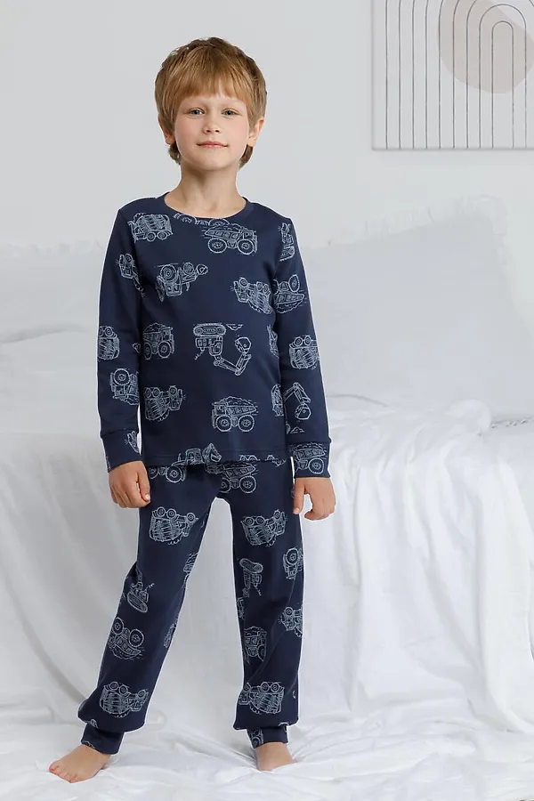 Пижама CROCKID, морской синий,дорожная техника - фото 1