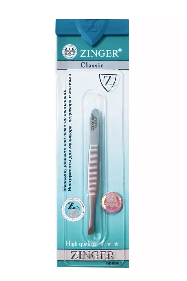 Zinger Пинцет для бровей скошенный / Classic B 158 FD SH, ручная заточка, 88 мм, серебристый матовый KRISTALLER, серебристый - фото 1