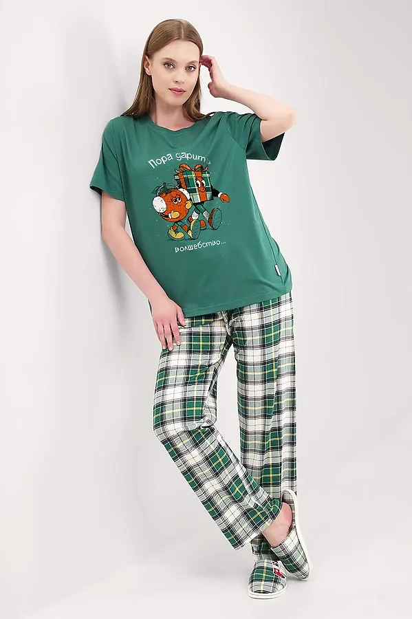 Пижама CLEVER, т.зелёный/молочный - фото 1