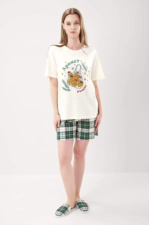 Пижама CLEVER, молочный/т.зелёный - фото 1