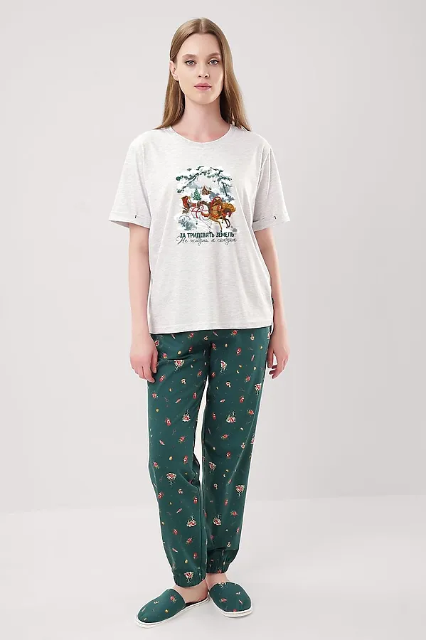 Пижама CLEVER, меланж св.серый/т.зелёный - фото 1