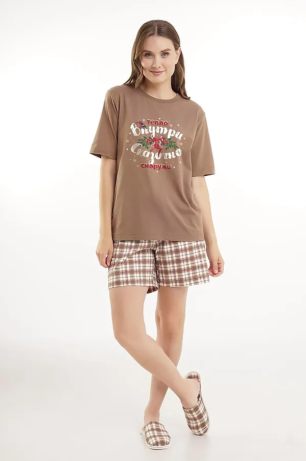 Пижама CLEVER, коричневый/молочный - фото 1