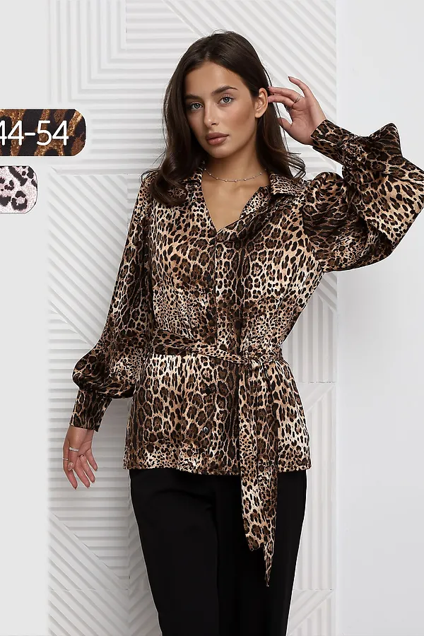 Блузка атласная нарядная с поясом 51060 НАТАЛИ, коричневый - фото 1