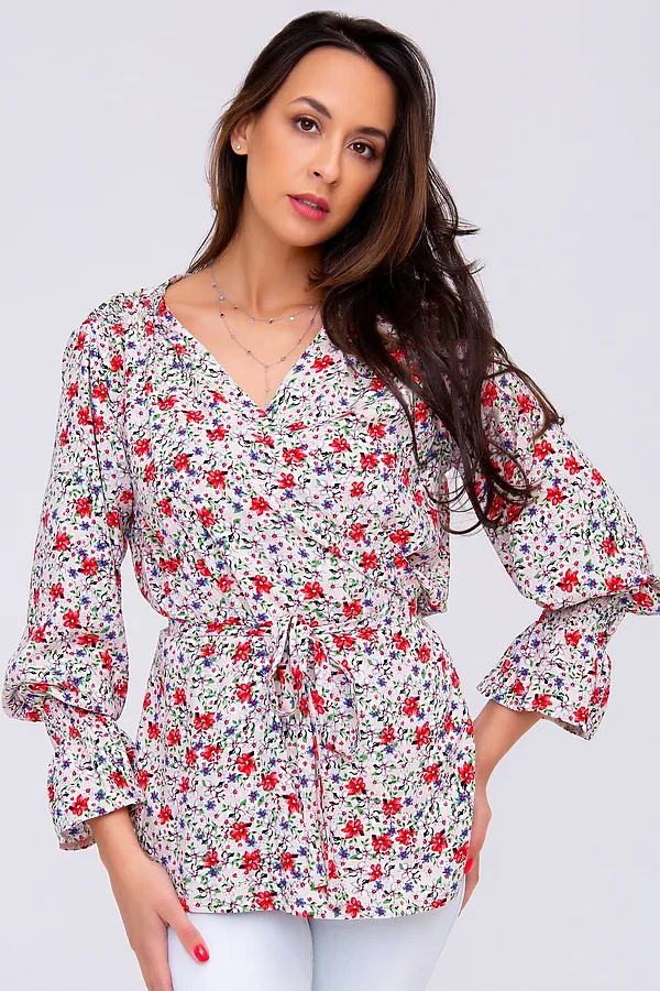 Блузка 319BEG НАТАЛИ, беж/цветы - фото 1