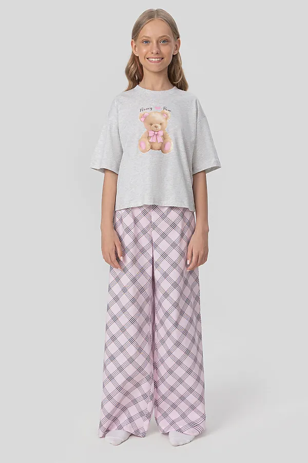 Пижама MARK FORMELLE, серый меланж 4306-а +клетка черно -розовая - фото 1
