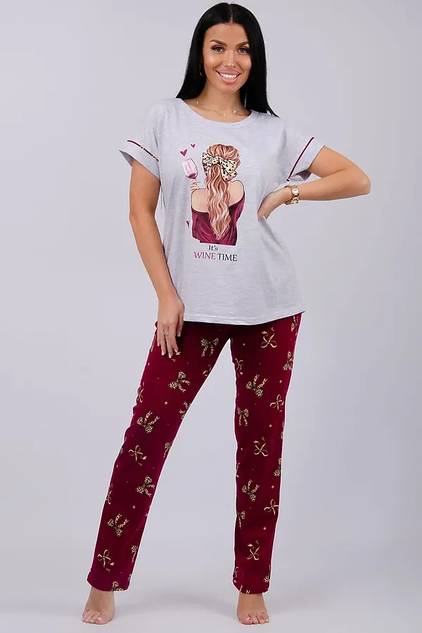 Пижама с брюками Мореллино 2 НАТАЛИ, светло-серый меланж - фото 1