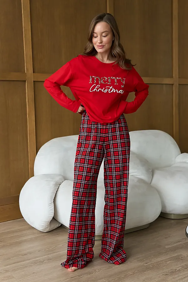 Пижама с брюками хлопковая НАТАЛИ, красный - фото 1