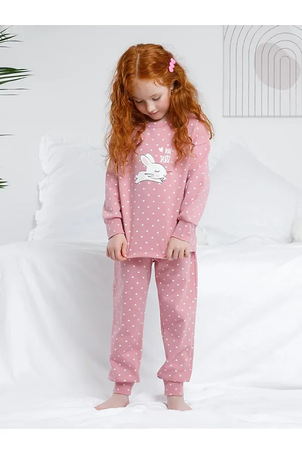 Пижама CROCKID, розовый зефир,сердечки - фото 1