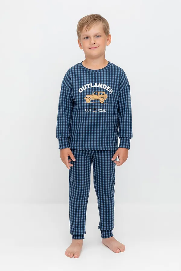 Пижама CROCKID, синий джинс,маленькая клетка - фото 1