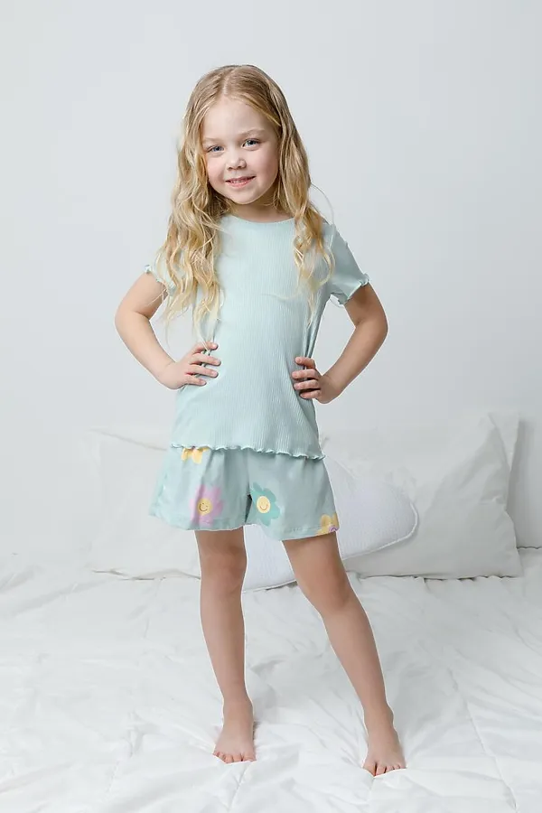 Пижама CROCKID, голубой опал,радостные цветы - фото 1