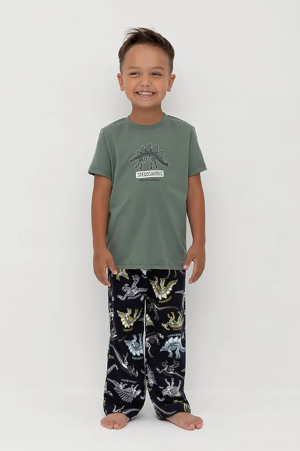 Пижама CROCKID, зеленый мох,цветные динозавры - фото 1