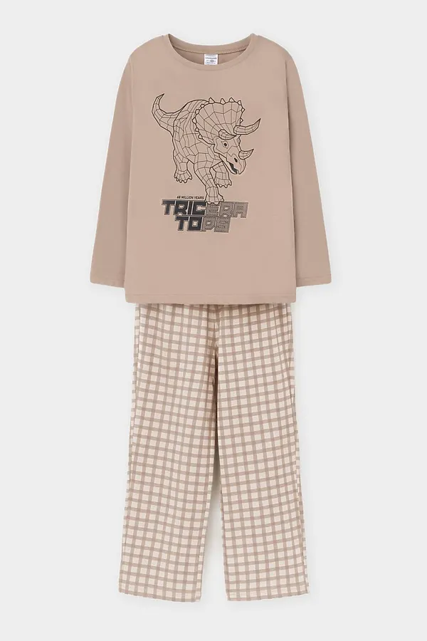 Пижама CROCKID, темно-бежевый,клетка - фото 1