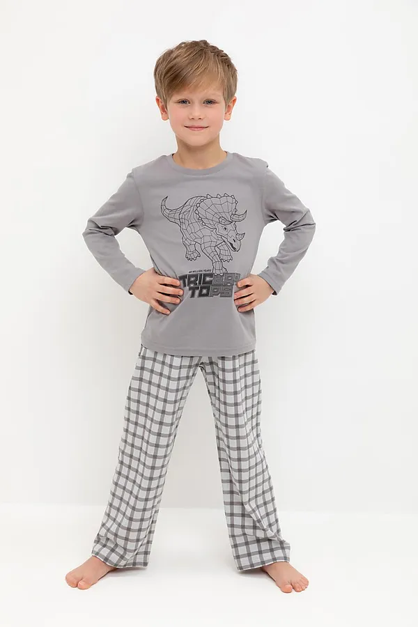 Пижама CROCKID, холодный серый,клетка - фото 1