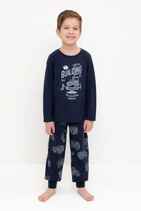 Пижама CROCKID, морской синий,дорожная техника - фото 1