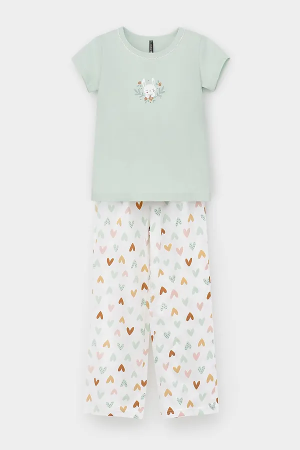 Пижама CROCKID, дымчатый нефрит,конфетти из сердечек - фото 1