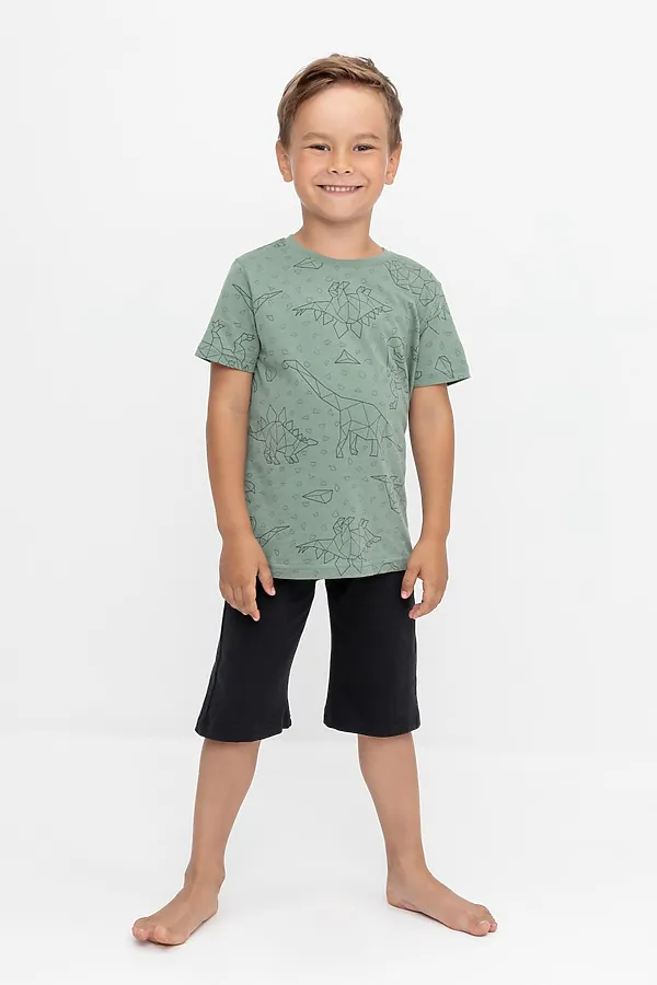 Пижама CROCKID, динозавры на зеленом,черный - фото 1