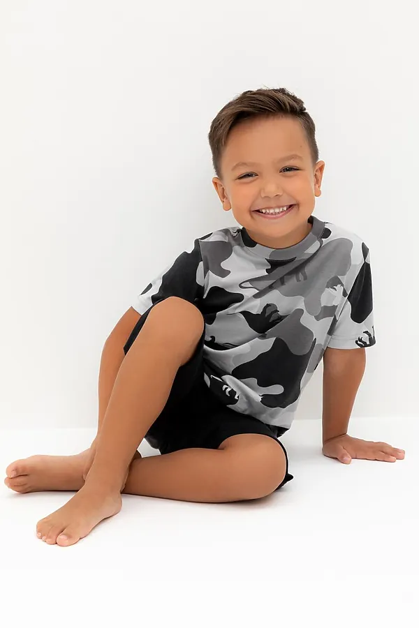 Пижама CROCKID, камуфляж с динозаврами,черный - фото 1