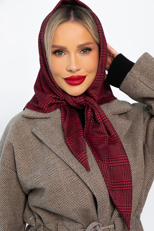 Косынка с отворотом LADY TAIGA, бордовая клетка - фото 1