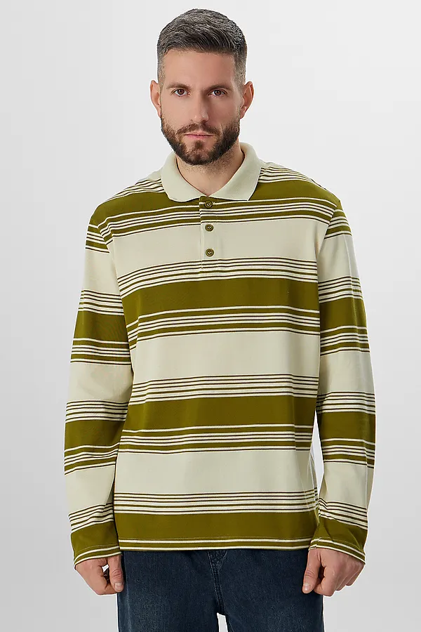 Поло MARK FORMELLE, оливковая полоска на молочном - фото 1